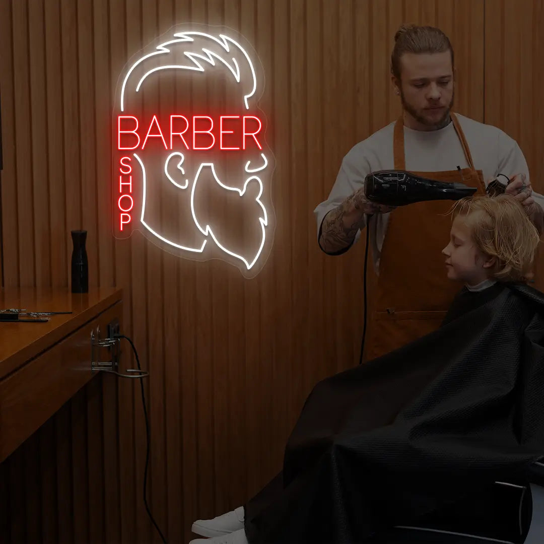 Men Barber Shop Neon Sign in Red Color