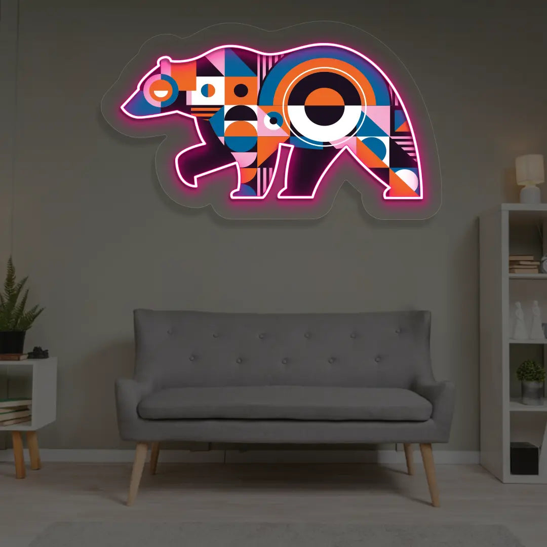 Chroma Bear Abstract Neon Artwork Sign in Pink color