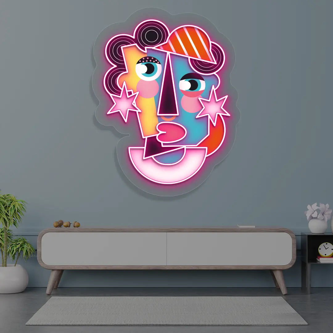 Radiant Mask Abstract Neon Artwork Sign in Pink Color