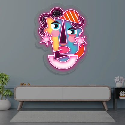 Radiant Mask Abstract Neon Artwork Sign in Pink Color