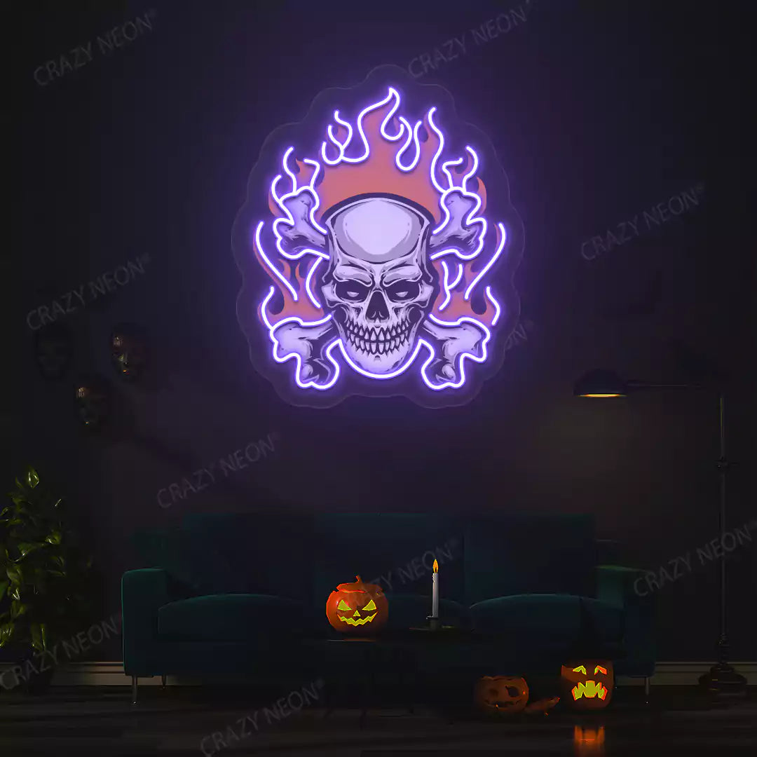Flaming Skull Neon Artwork | Purple
