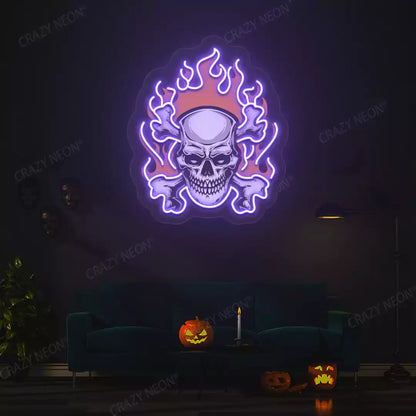 Flaming Skull Neon Artwork | Purple