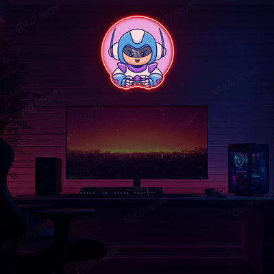 Kid Robot Gamer Neon Artwork in Red Colour Mounted on wall 