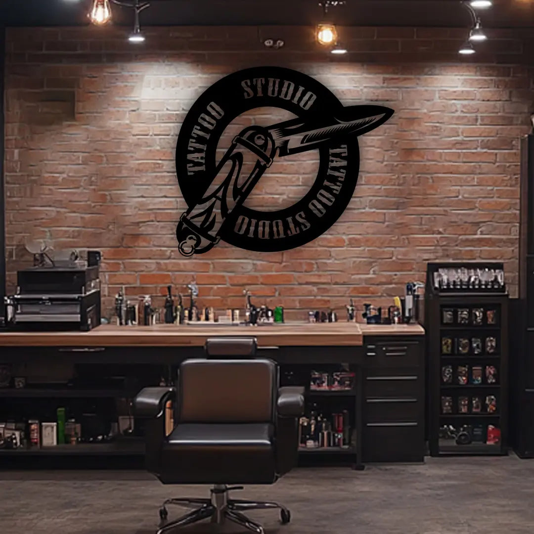 Tattoo Studio Custom Metal Monogram in Black color