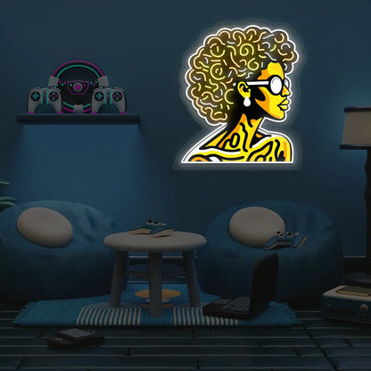Afro Baddie Neon Artwork in Yellow color