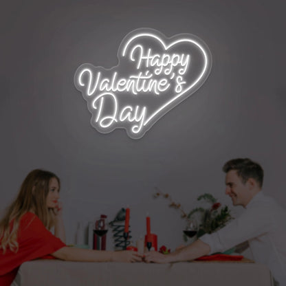 Happy valentine Day With Heart Neon Sign | Warmwhite