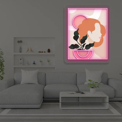 Flora Portarit Abstract Neon Artwork Sign in Pink Color