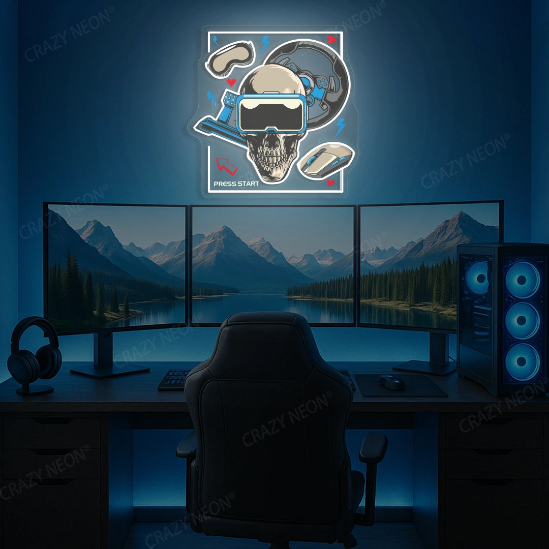 VR Skull Racer Gaming Neon Artwork in warmwhite