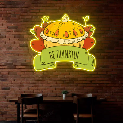Be thankful apple pie neon sign in yellow