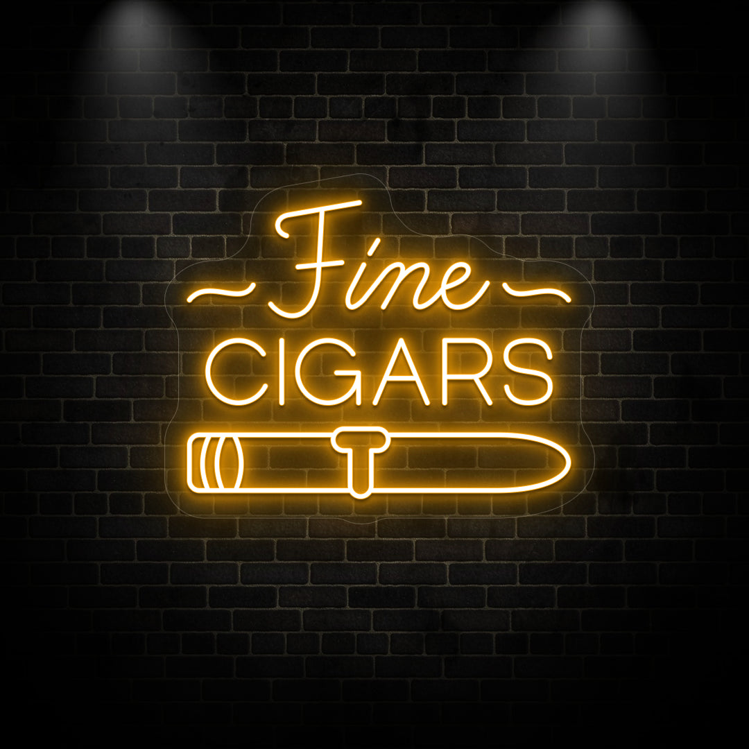 orange Fine cigars retro bar vintage neon sign mounted on a wall