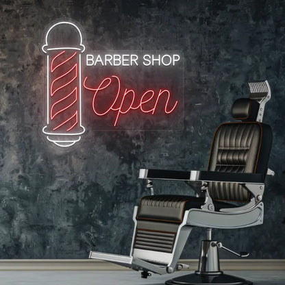 Barber Shop Open Neon Sign n Red color