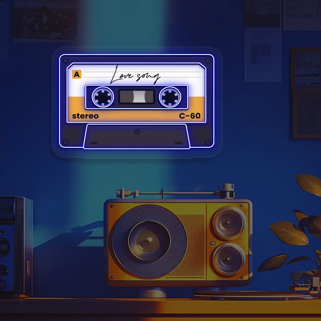 Love Song Cassette Neon Artwork in Blue Color