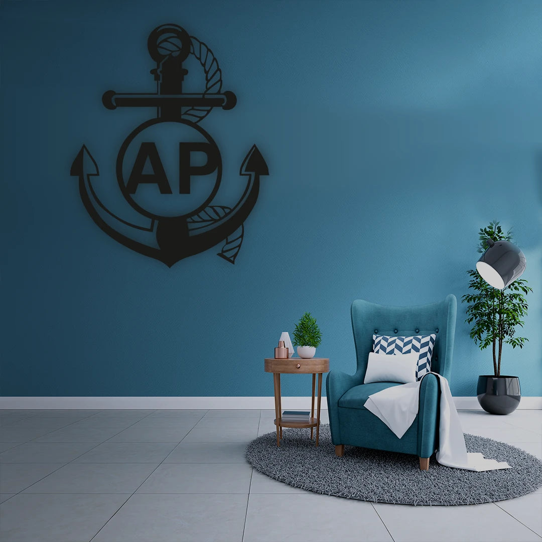 Anchor Initials Custom Metal Monogram in Black color