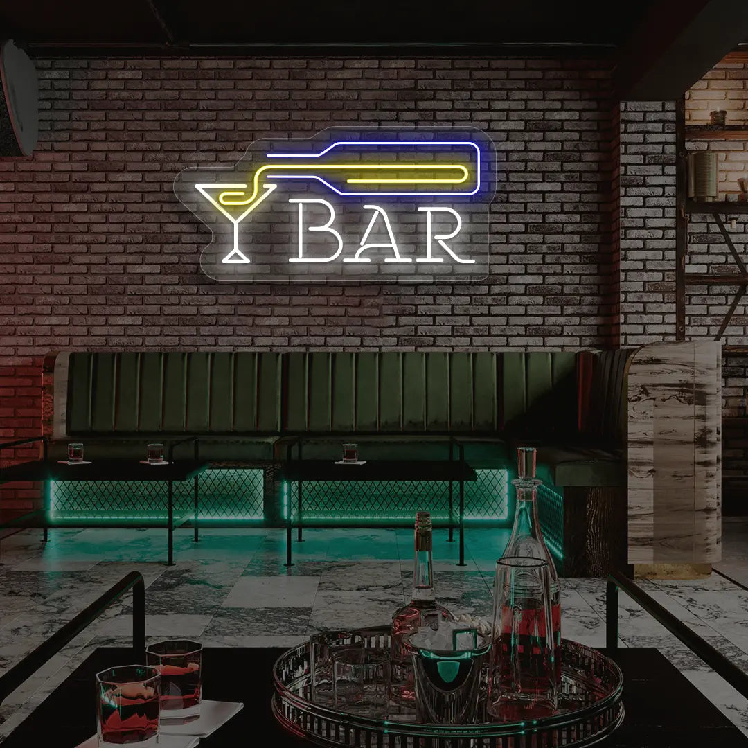 Martini Mixology Bar Neon Sign in Blue color