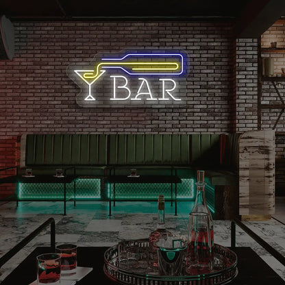 Martini Mixology Bar Neon Sign in Blue color