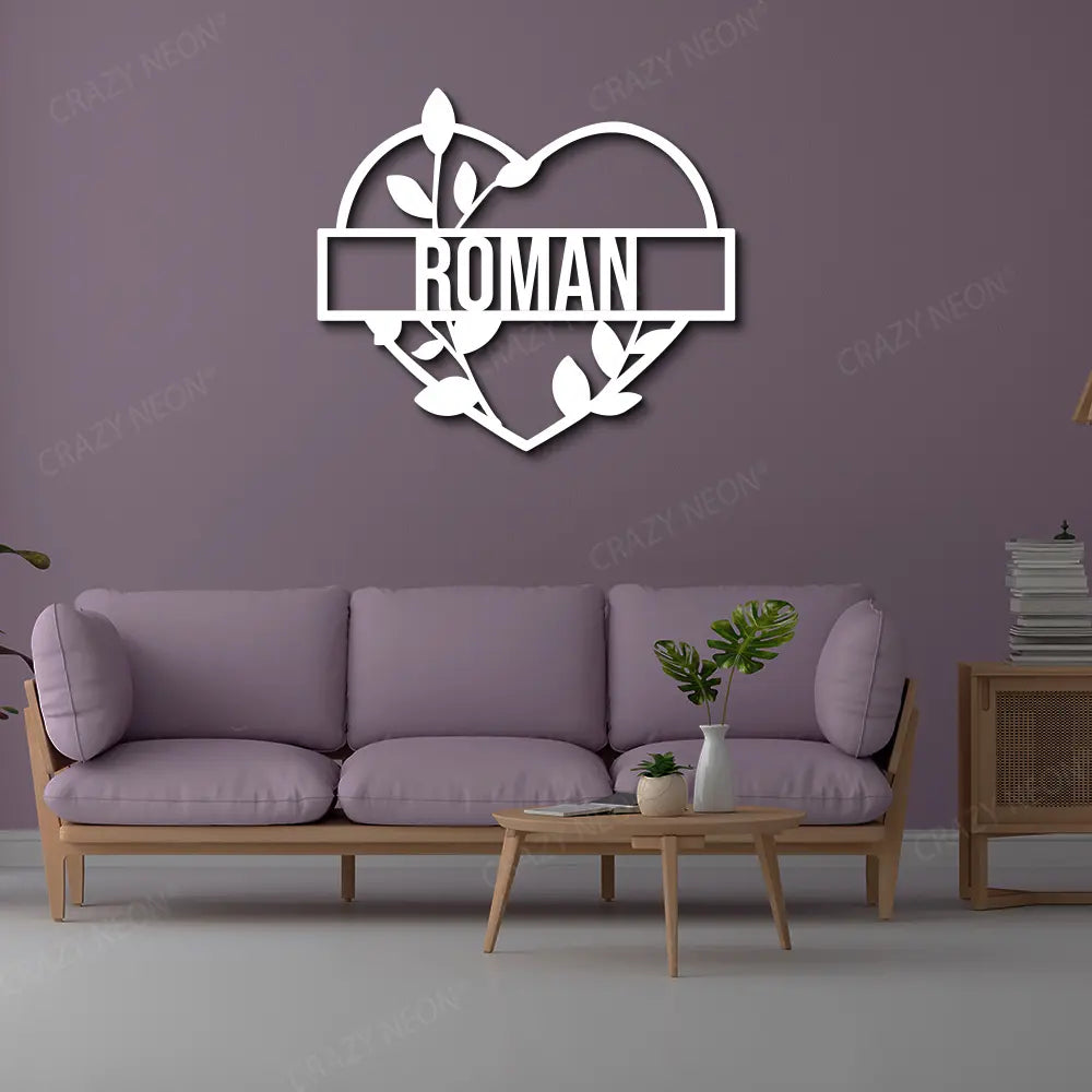 Custom Leafy Heart Metal Monogram in White Colour 