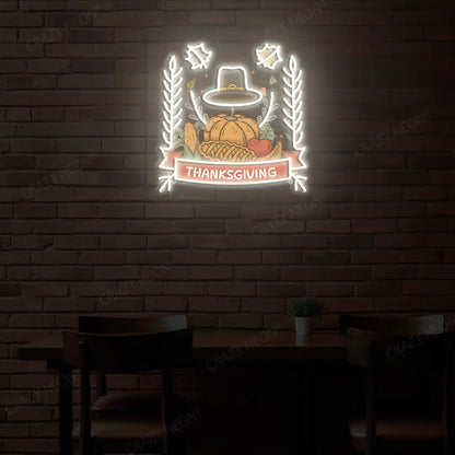 Thanksgiving feast neon sign in warm white