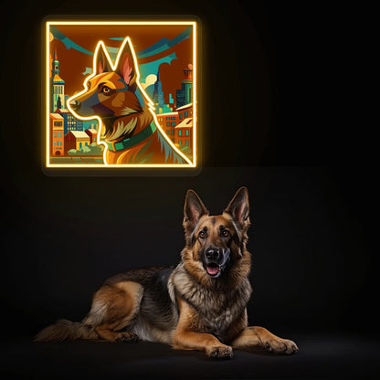 German Shepherd Neon Artwork in Yellow color