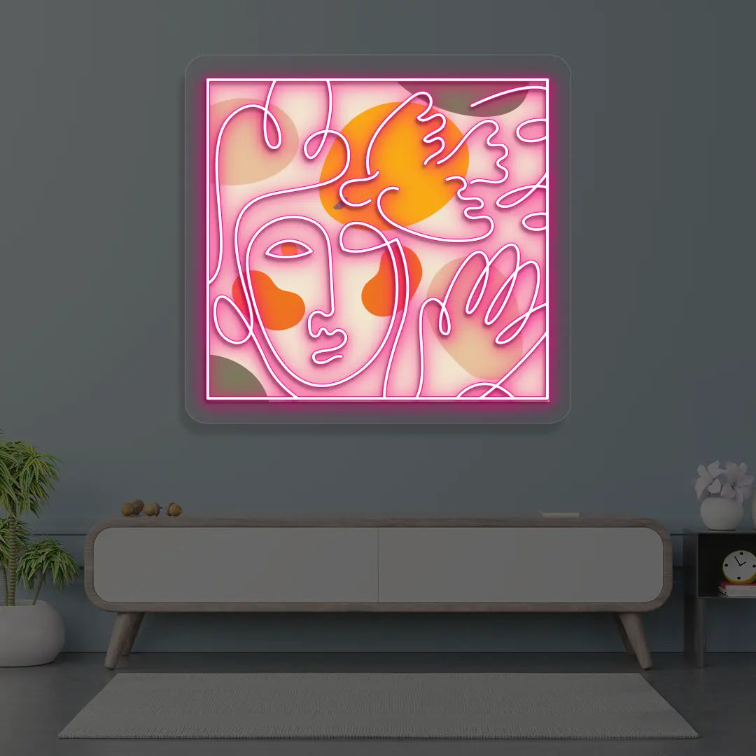 Abstract Face Neon Artwork Sign in pink color