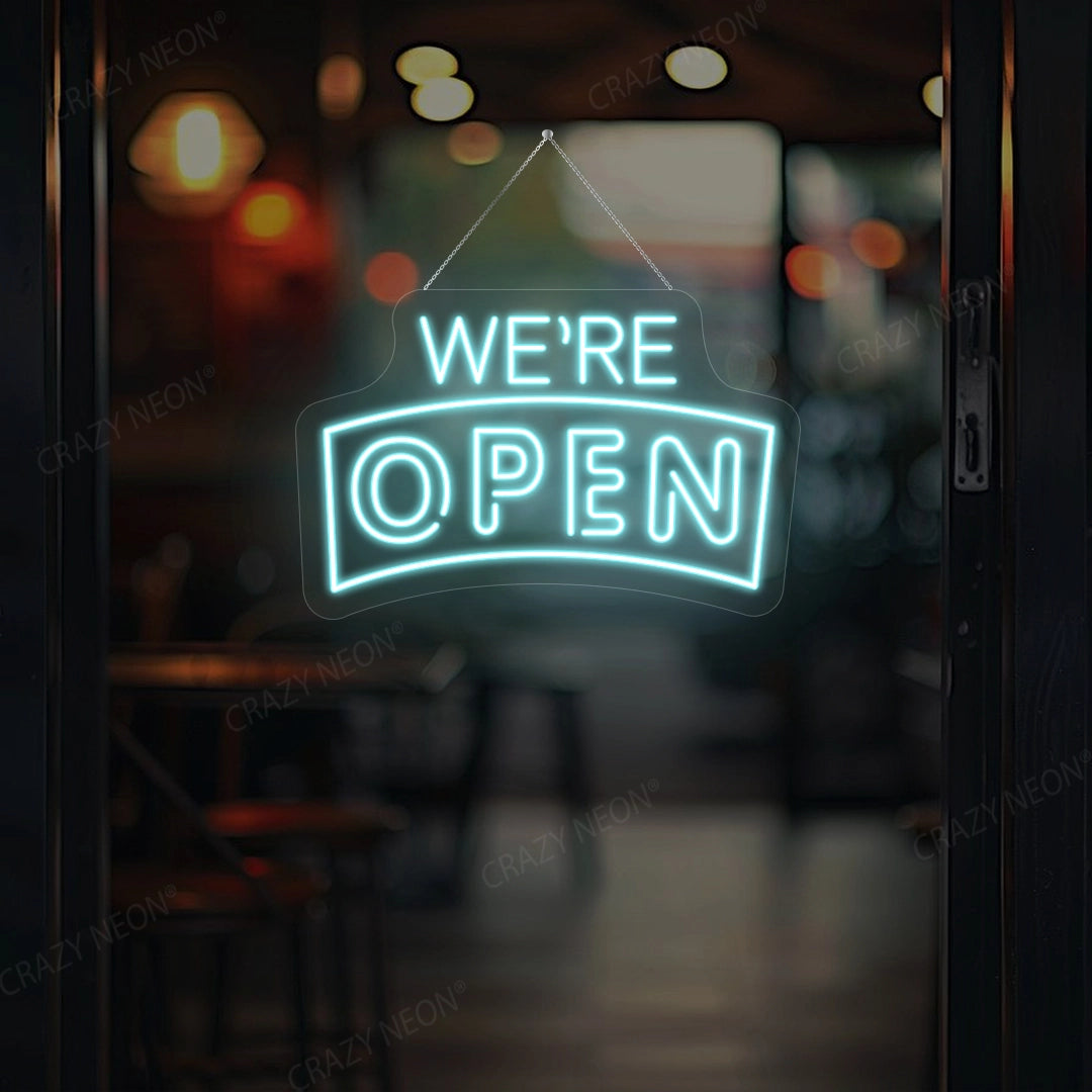 We're Open Arc Shape Sign | Iceblue