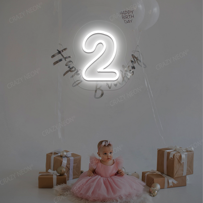 Number 2 Neon Sign | White