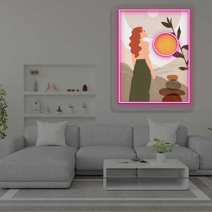 pink abstract chic Neon Artwork Sign mounted on a wall