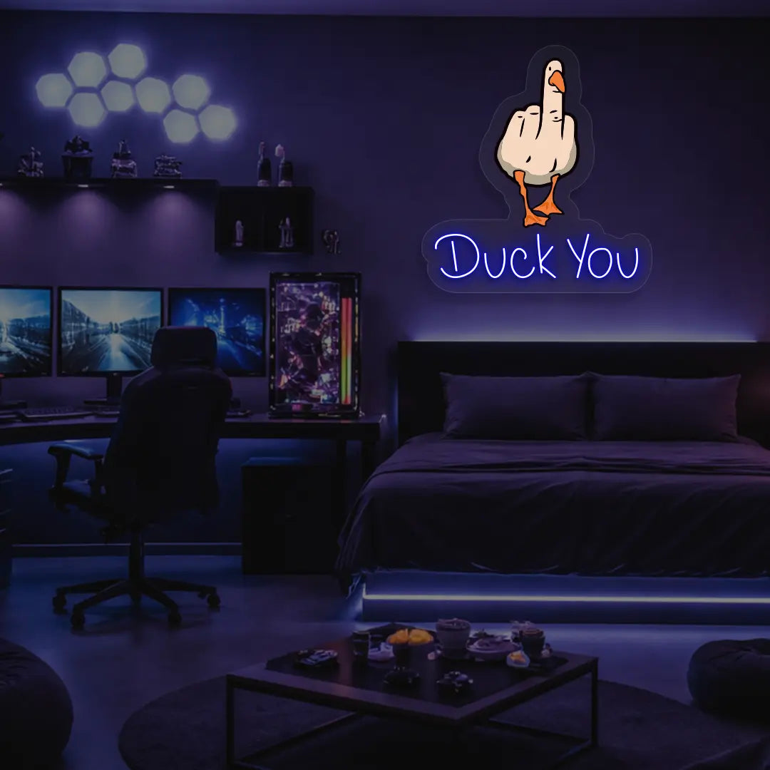 Duck You Neon Artwork in Blue Color
