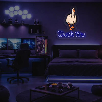 Duck You Neon Artwork in Blue Color