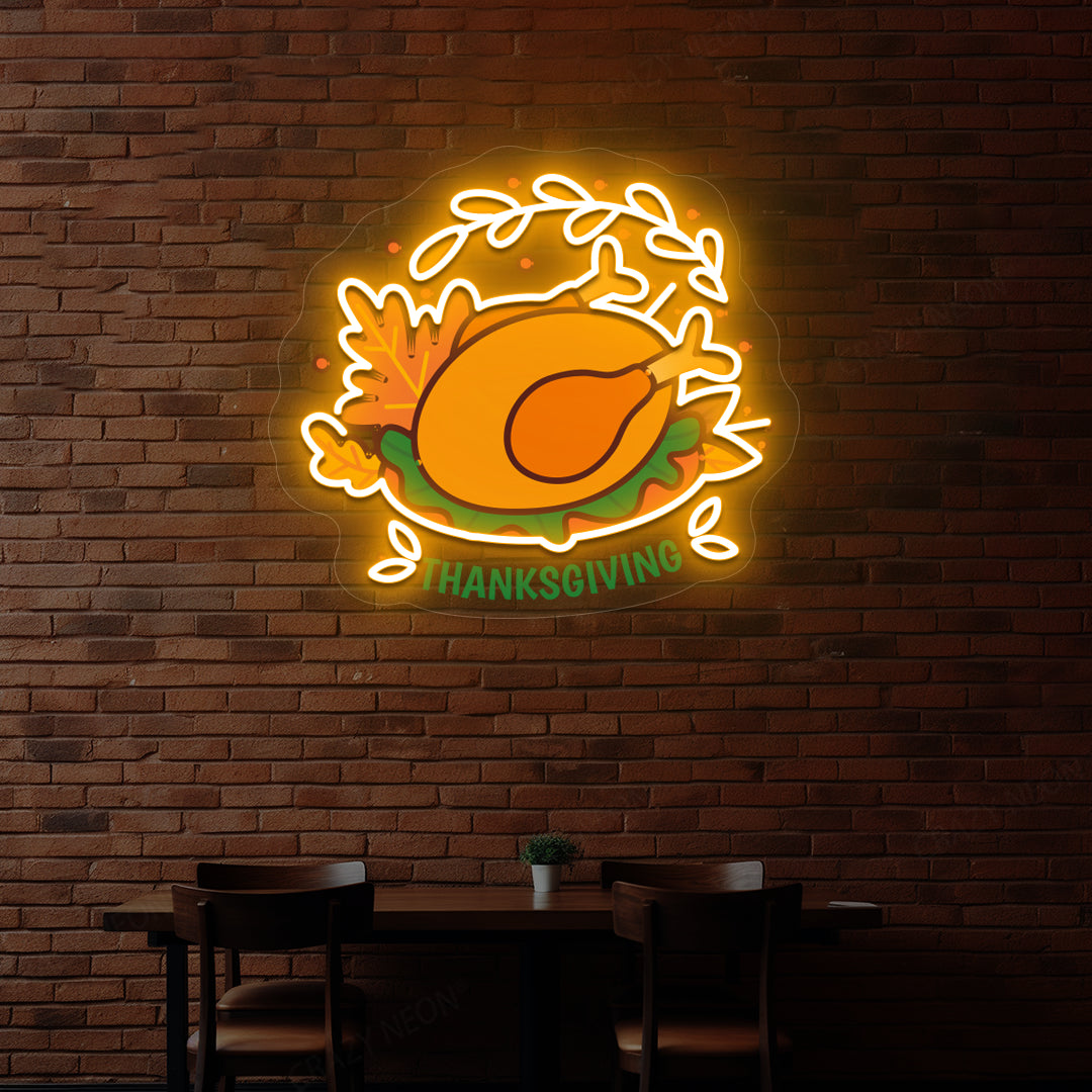 Thanksgiving roast turkey neon sign in orange