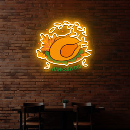 Thanksgiving roast turkey neon sign in orange