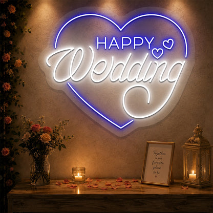 Happy Wedding Glow Neon Sign in Blue color