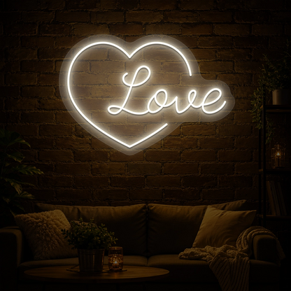 Heart of Love Neon Sign in Warmwhite color