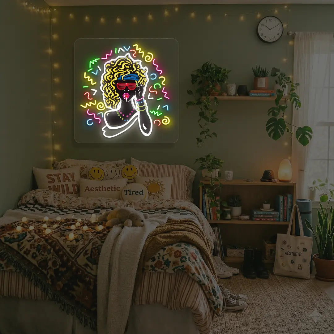 Funky Pop Diva Neon artwork in aesthetic decor 