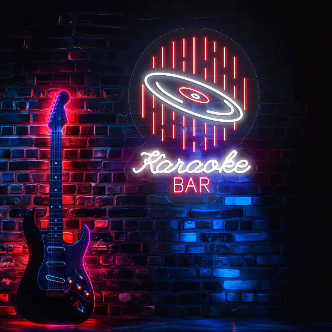 Karaoke Bar Night Neon Sign in ice red and white colour mounted on wall