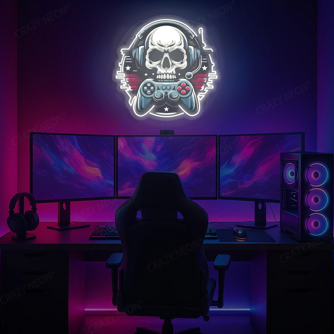 Gamer Skull Headphone Neon Artwork in warmwhite color