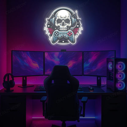 Gamer Skull Headphone Neon Artwork in warmwhite color
