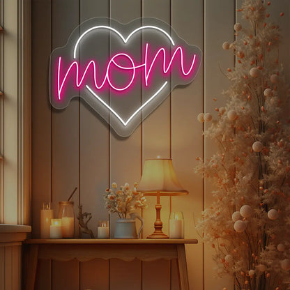 Mom Heart Neon Sign in Pink color