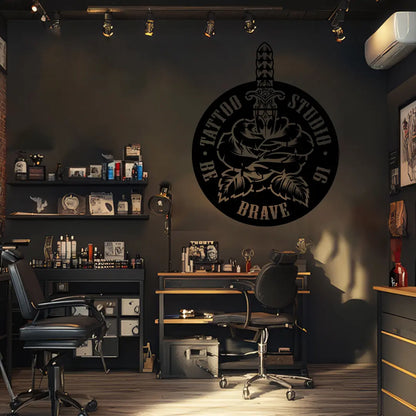 Rose Dagger Tattoo Studio Custom Metal Monogram in Black Color