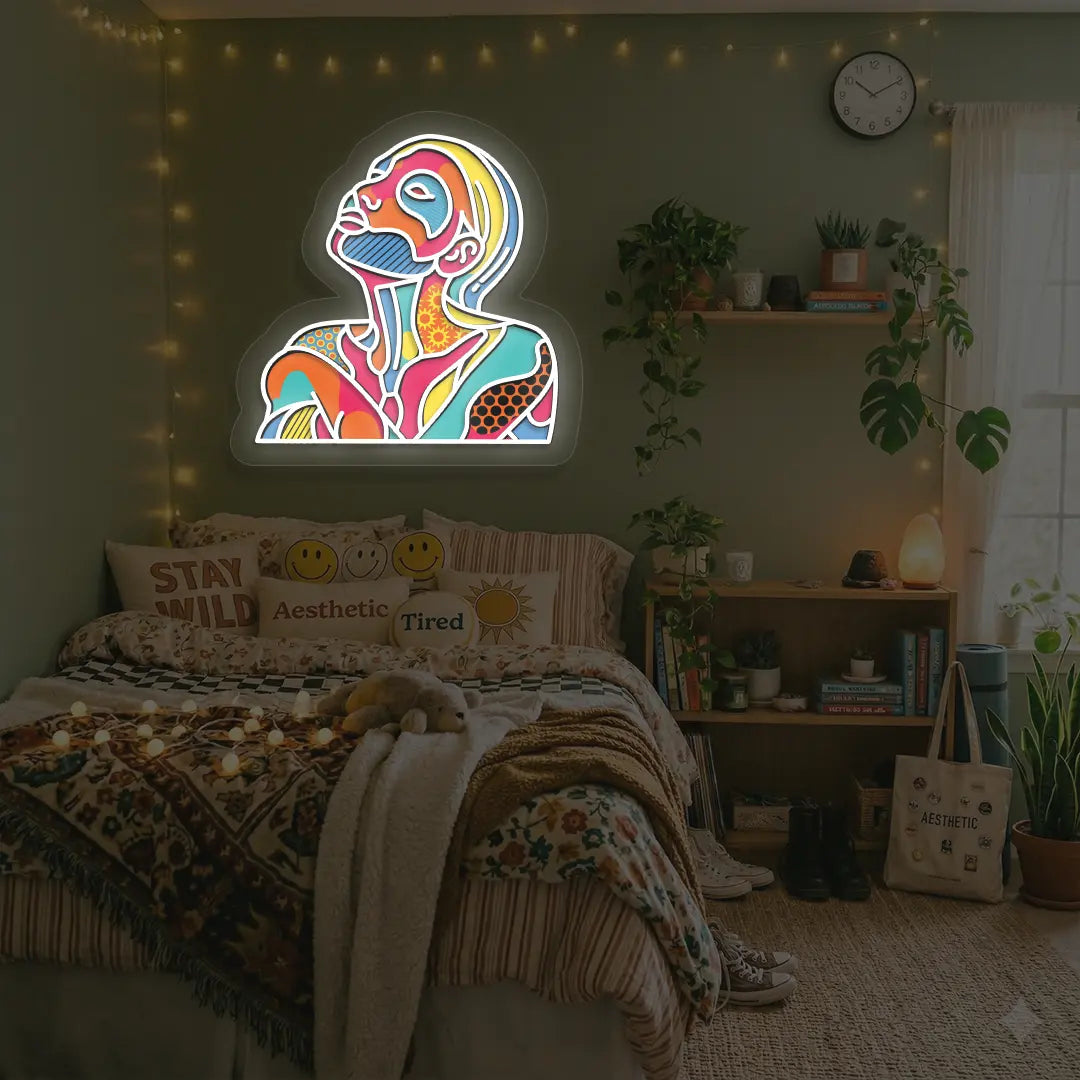 Color Pop Face Neon Artwork in Home decor