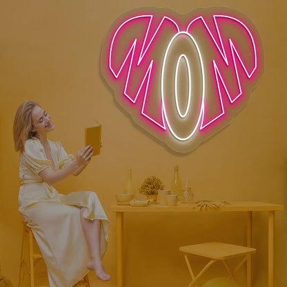 Forever Mom Heart Neon Sign in Pink color