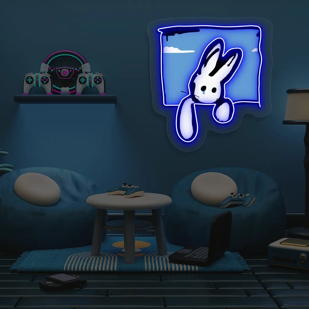 Peek-a-Bun Neon Artwork in Blue color