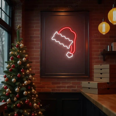 Furry Trim Santa Hat Neon Sign | Red