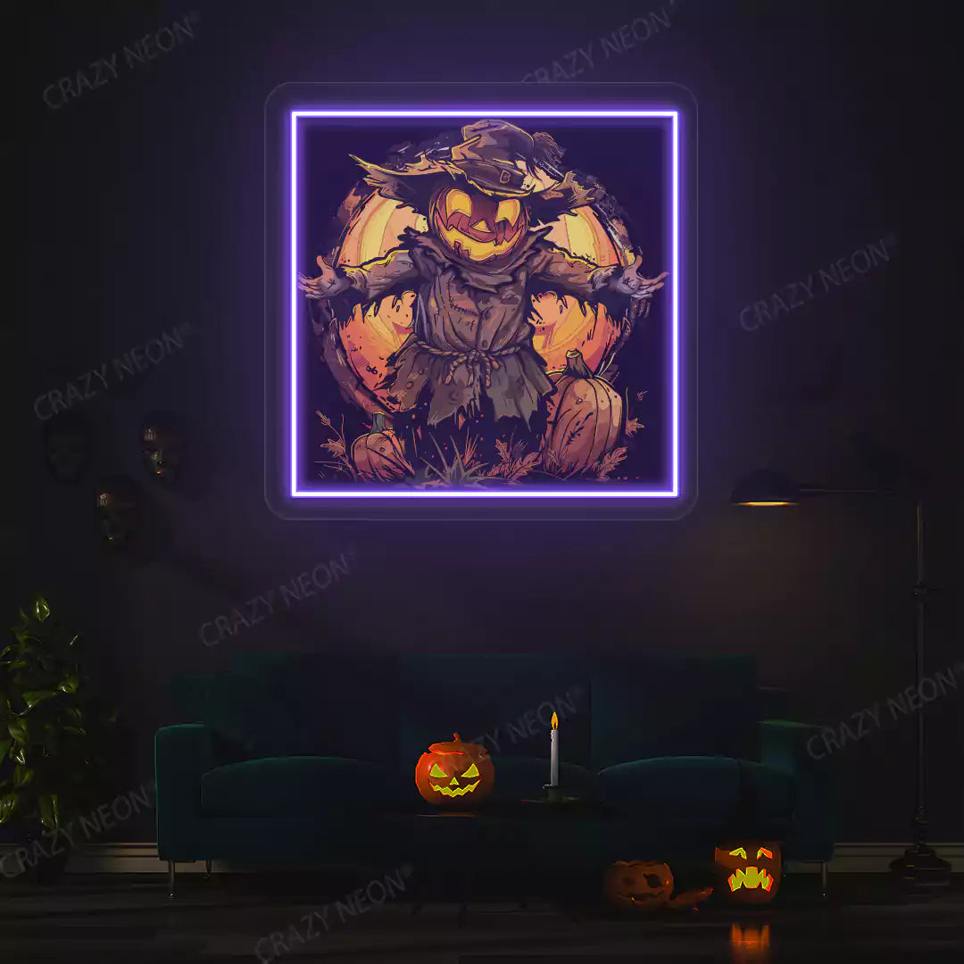 Pumpkin King Scarecrow Neon Artwork | Purple