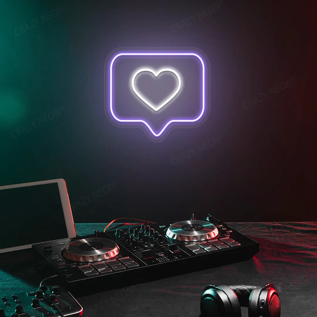 Like Heart Neon Sign in Purple Color Mounted on a wall 