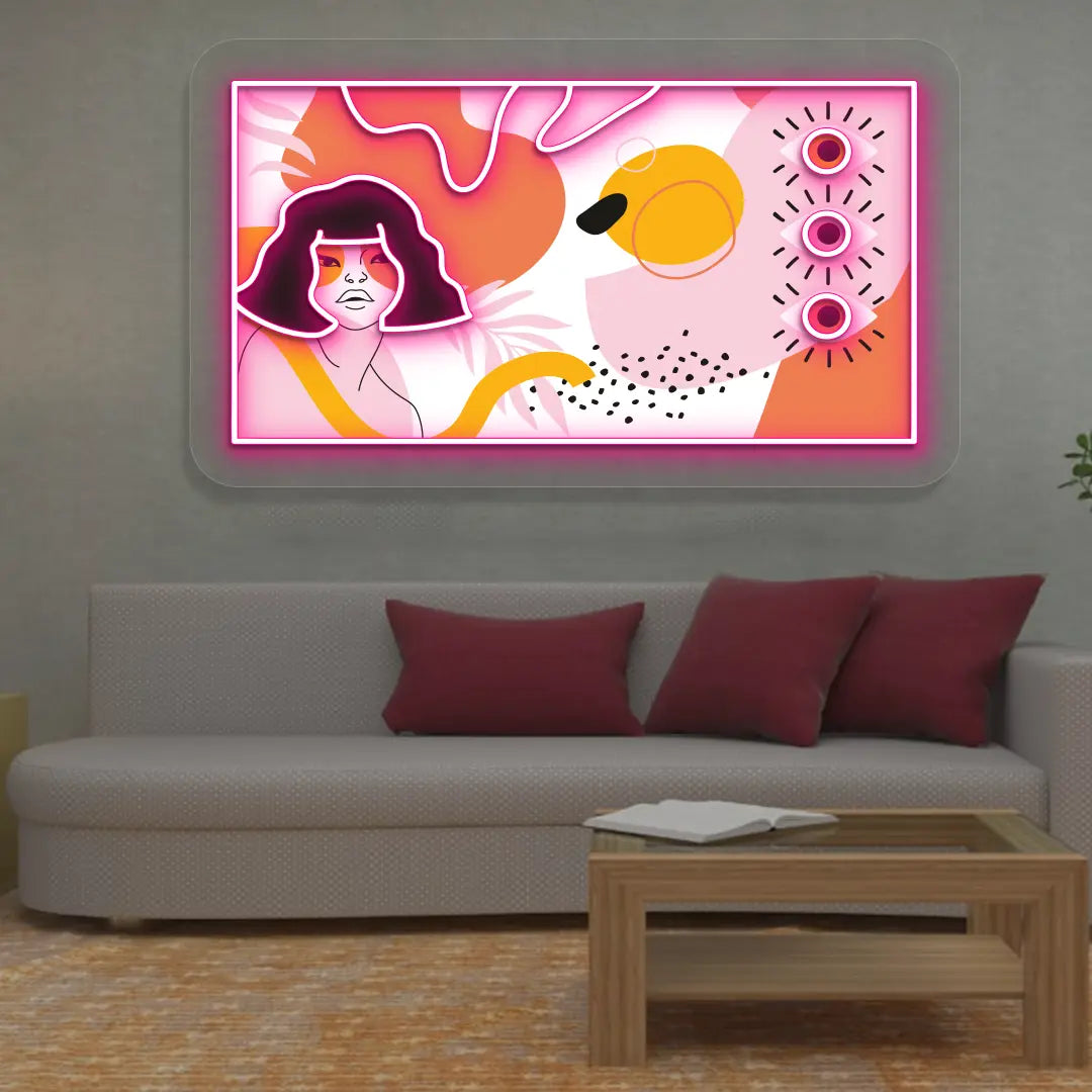 pink abstract canvas Neon Artwork Sign mounted on a wall