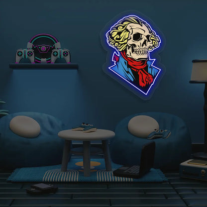 Washington Skull Neon Artwork in blue color