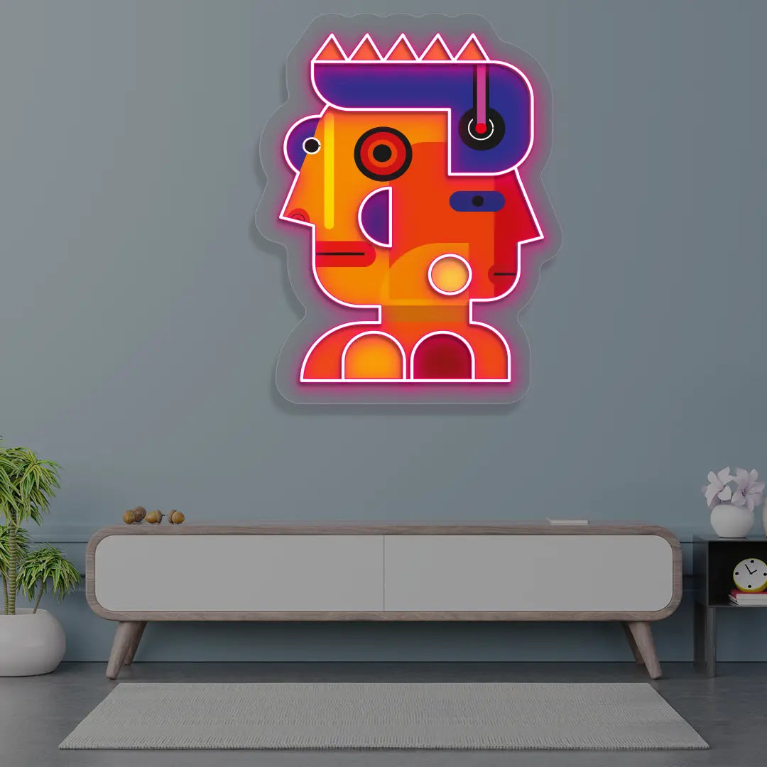 Prism Face Abstract Neon Artwork in Pink color