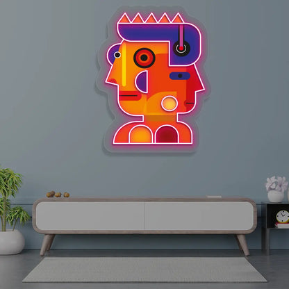 Prism Face Abstract Neon Artwork in Pink color