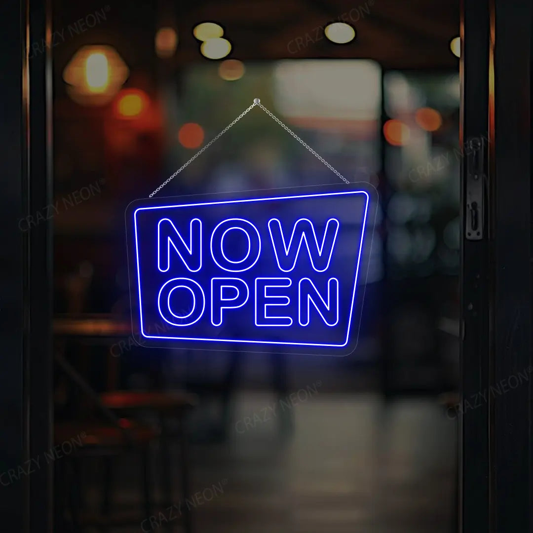 Now Open Square Sign | Blue