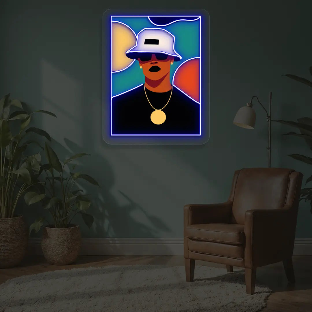 Bucket Hat Pop Neon Artwork in Blue color